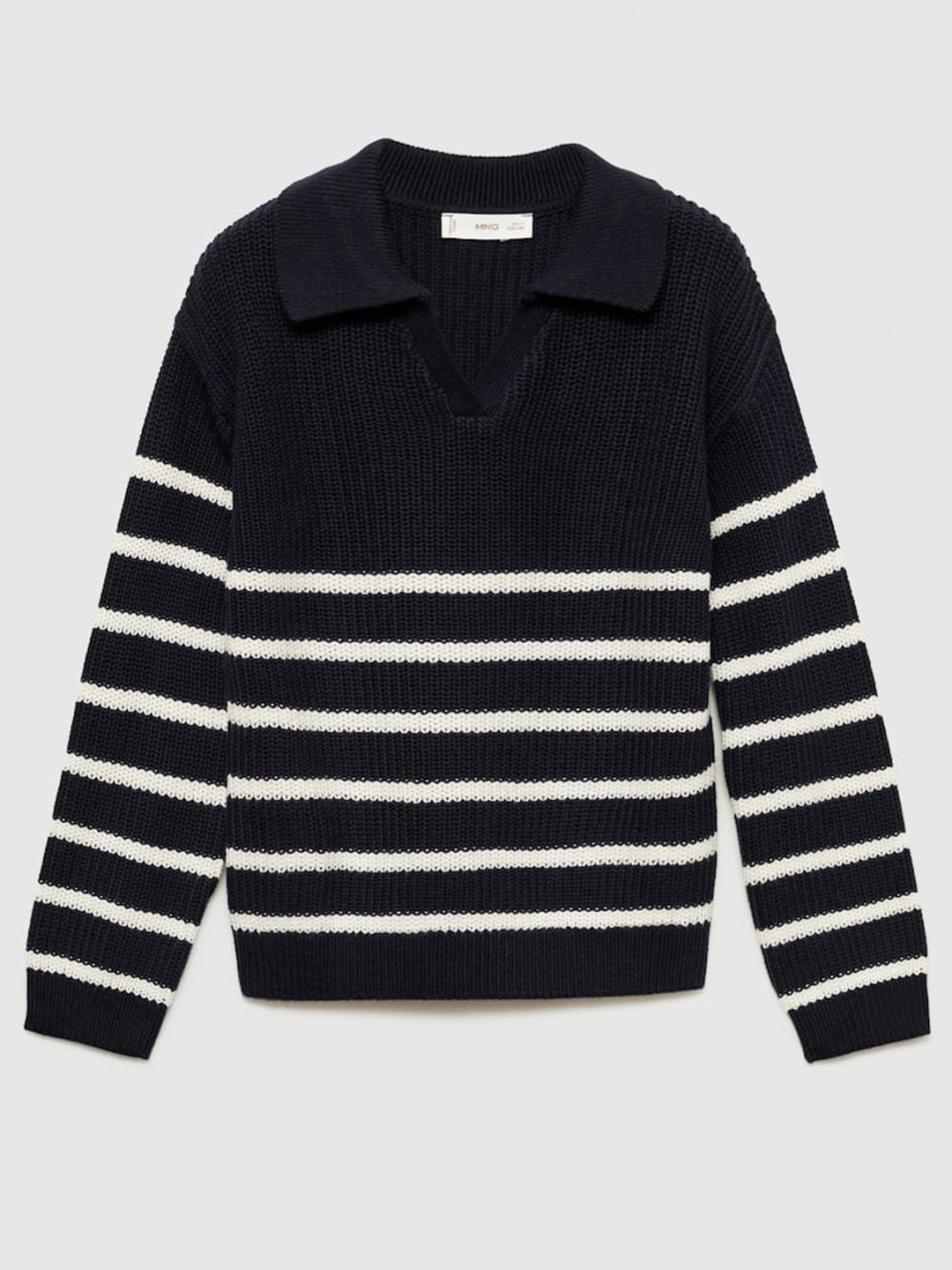 

Mango Kids-Girls Striped Polo-Neck Sweater, Navy blue