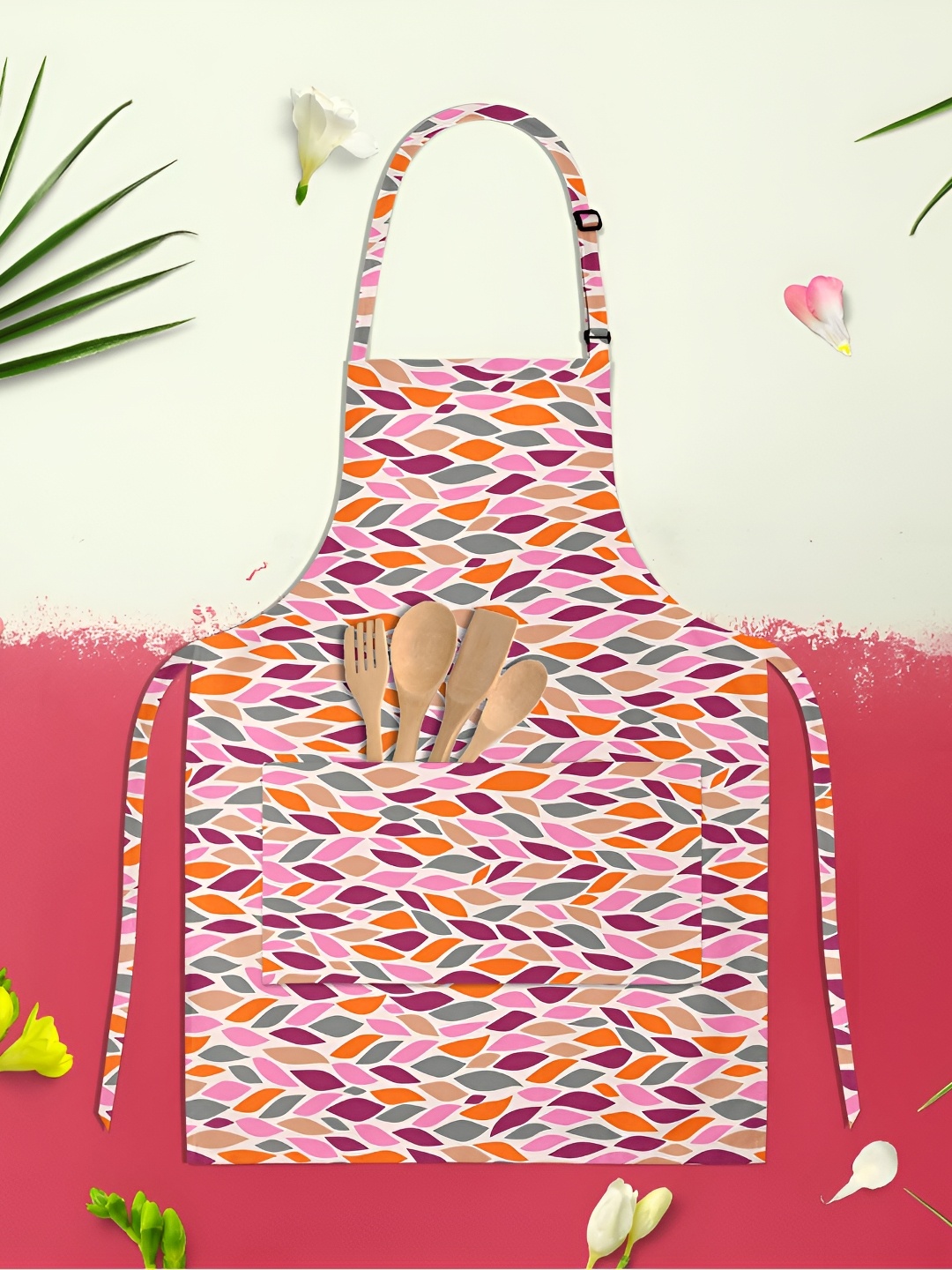 

ArtzFolio White & Pink Printed Cotton Aprons