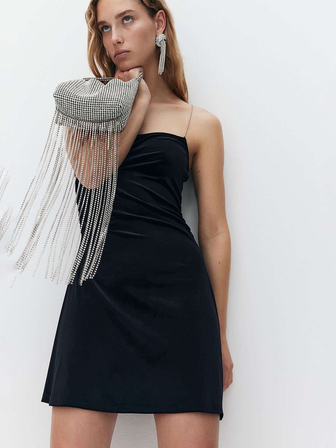 

H&M Gathered Strappy Dress, Black