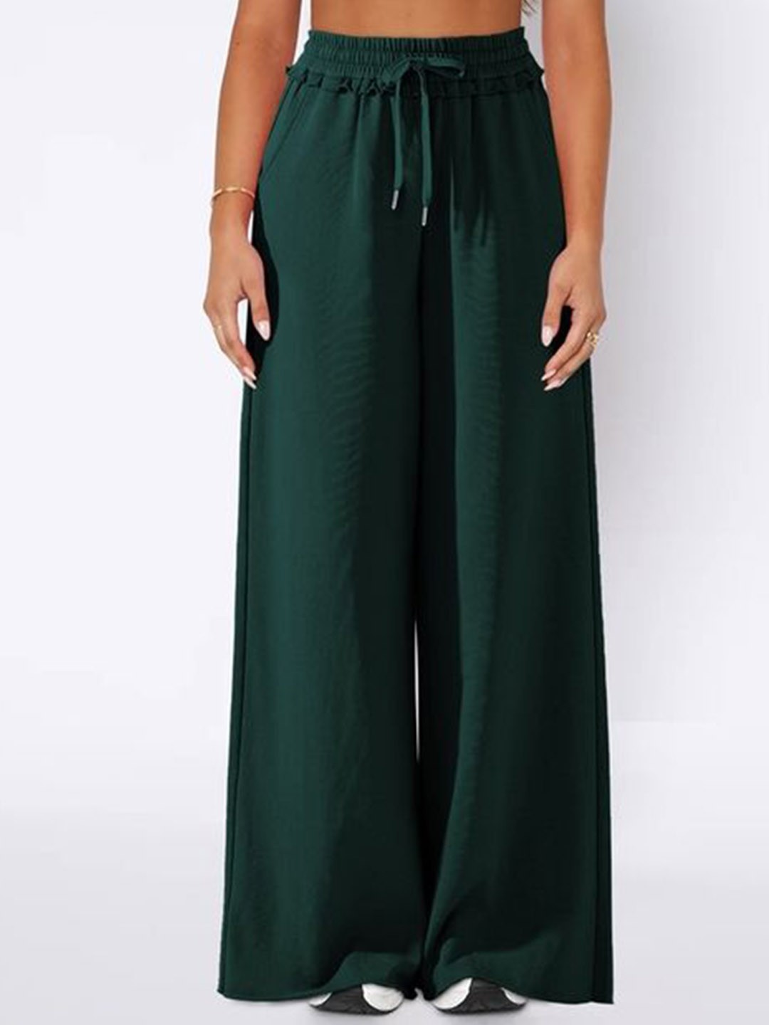 

LULU & SKY Women Loose Fit High-Rise Wide Leg Trousers, Green