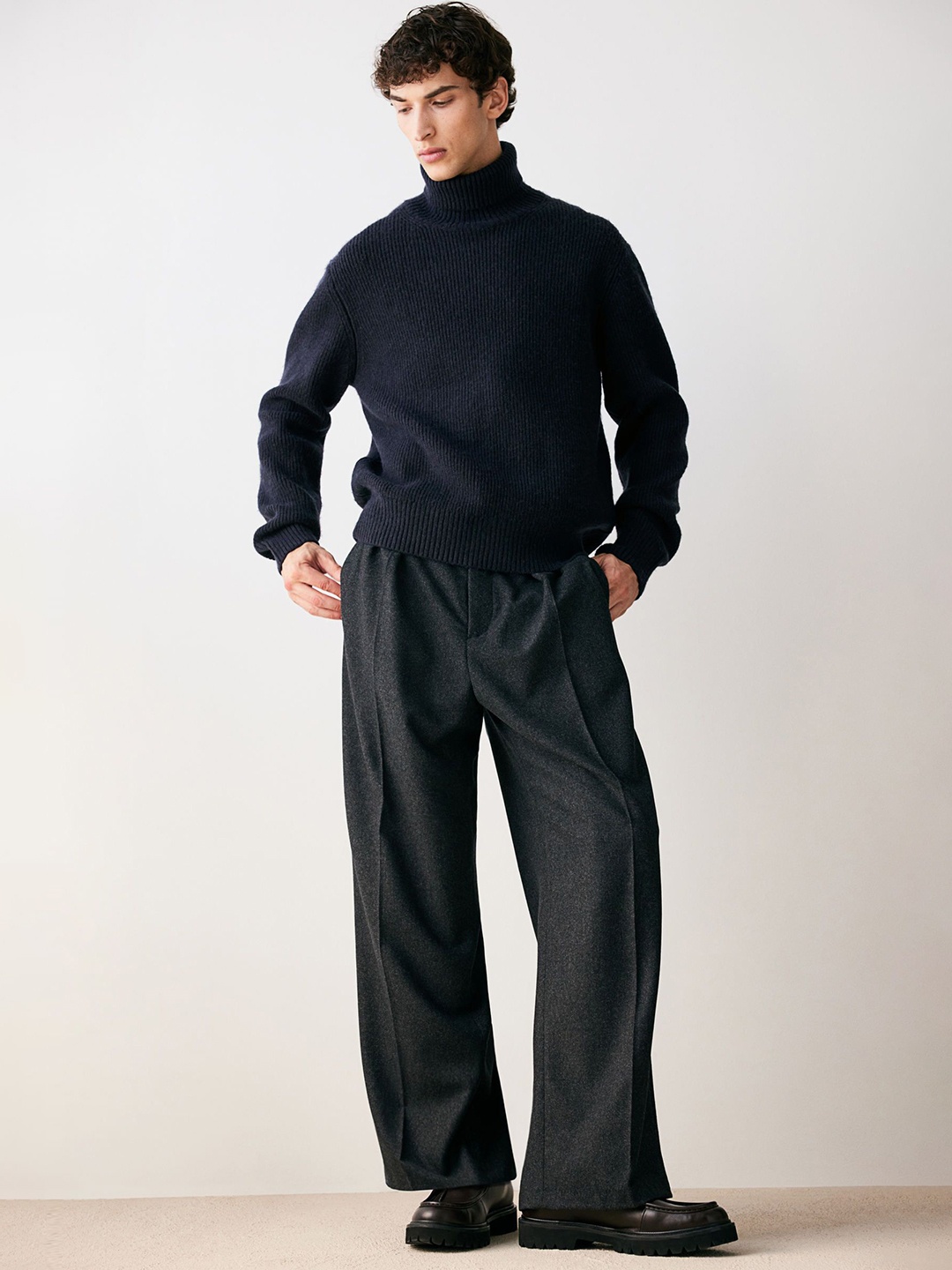 

H&M Men Regular Fit Polo-Neck Jumper, Blue
