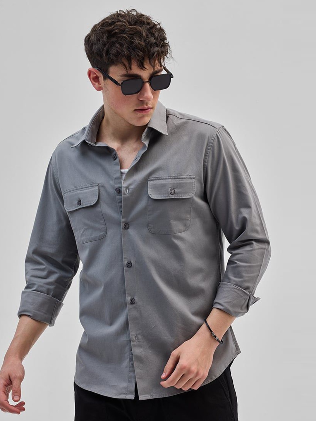 

Snitch Men Smart Slim Fit Opaque Casual Shirt, Grey