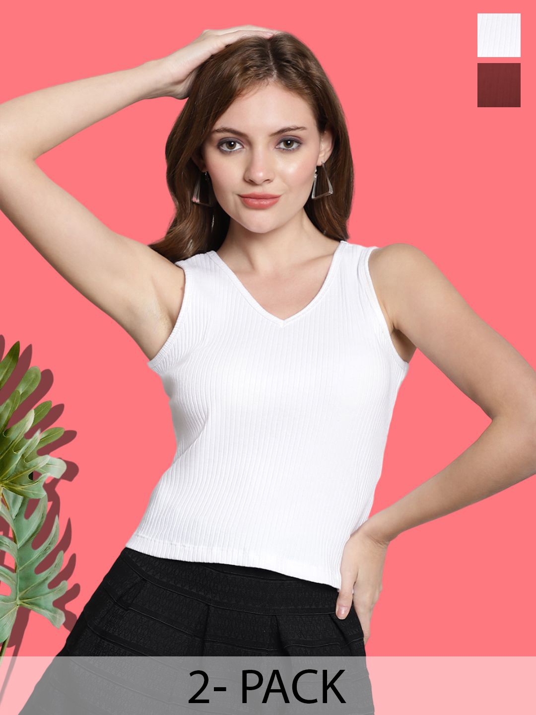 

FBAR Women Pack of 2 Cotton Crop Top, White