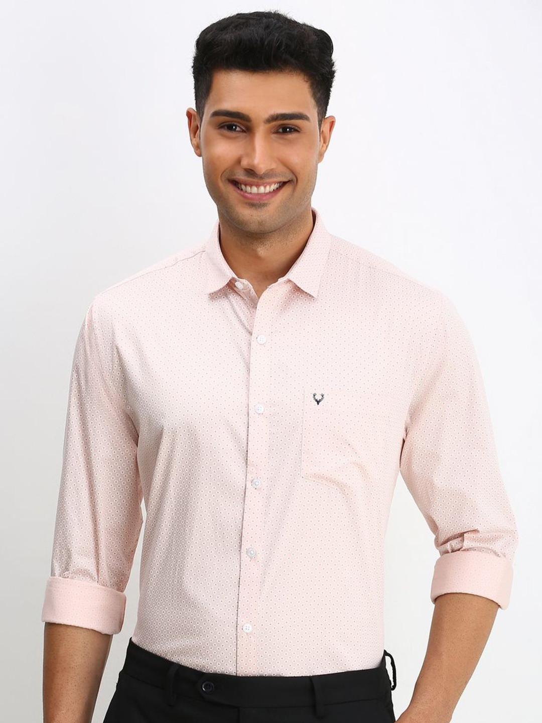 

Allen Solly Men Classic Spread Collar Floral Printed Cotton Slim Fit Formal Shirt, Peach