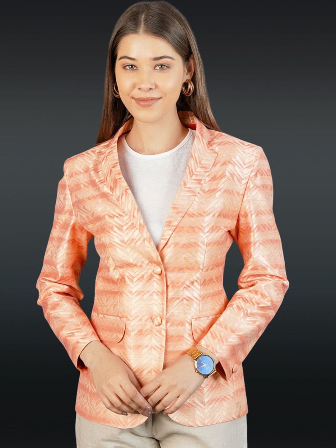 

INDOPHILIA Printed Single-Breasted Blazer, Orange