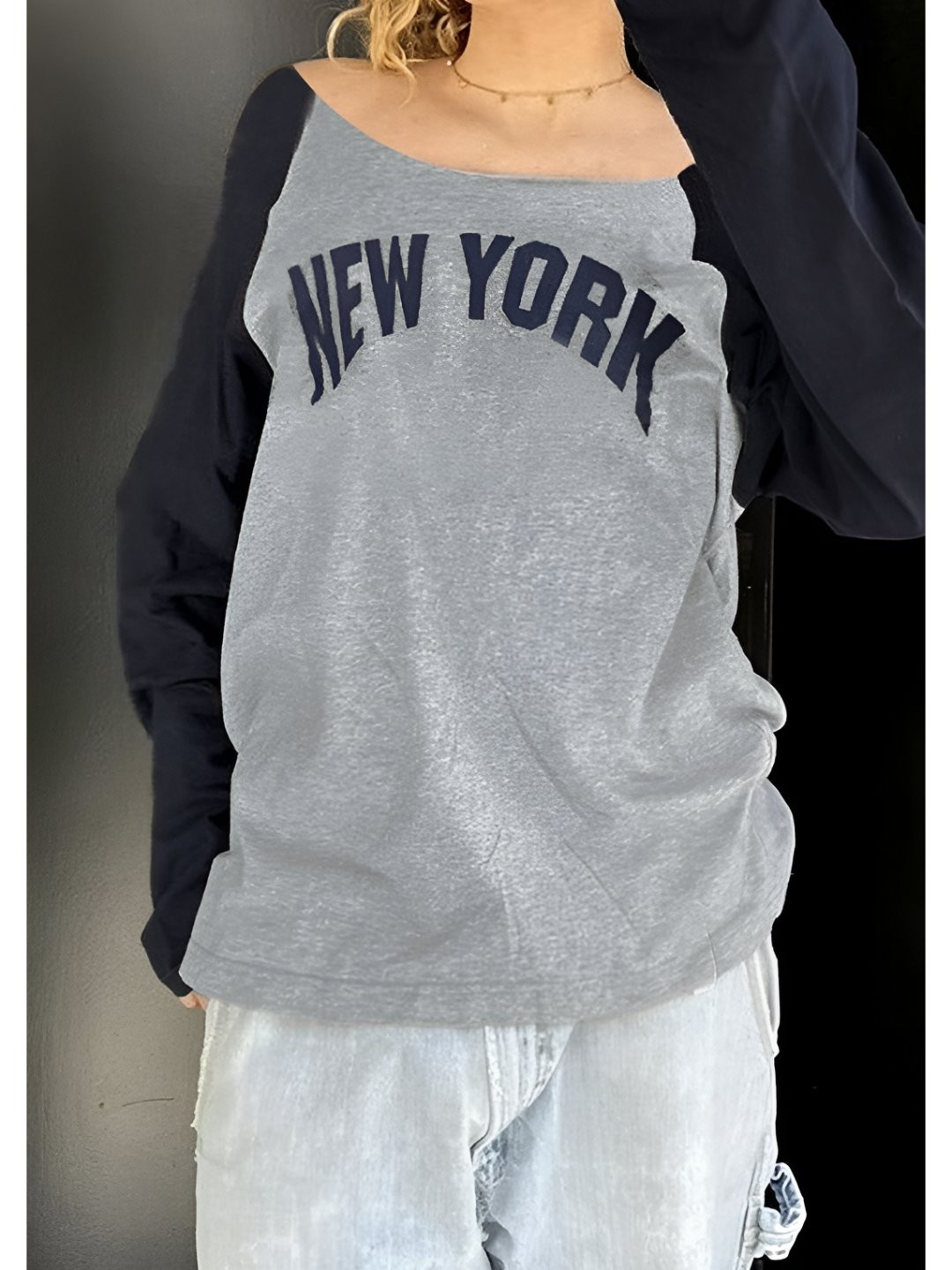 

LULU & SKY Women Typography Printed Boat Neck Oversized T-shirt, Grey