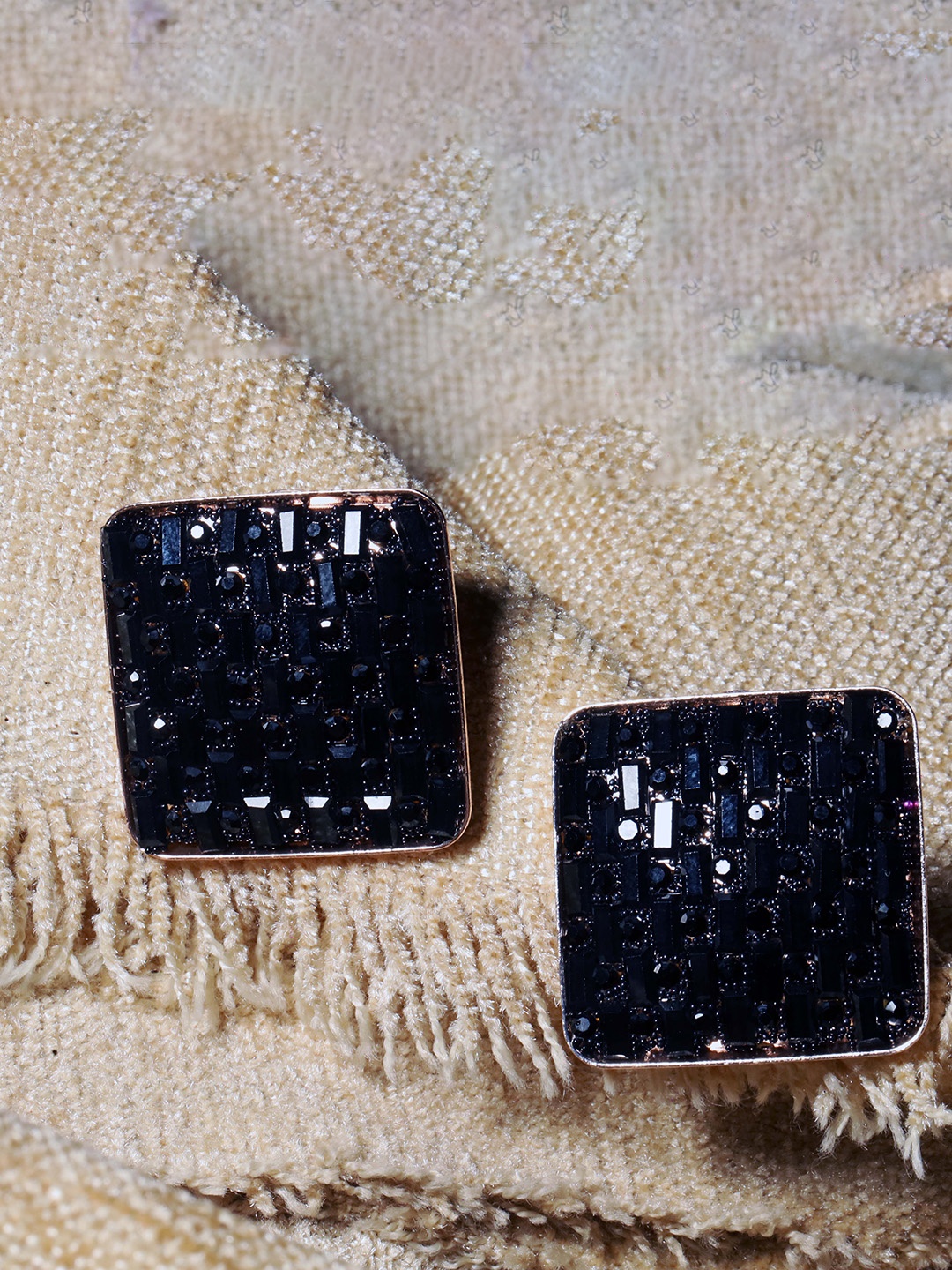 

Maansh Rose Gold-Plated CZ Studded Square Studs Earrings