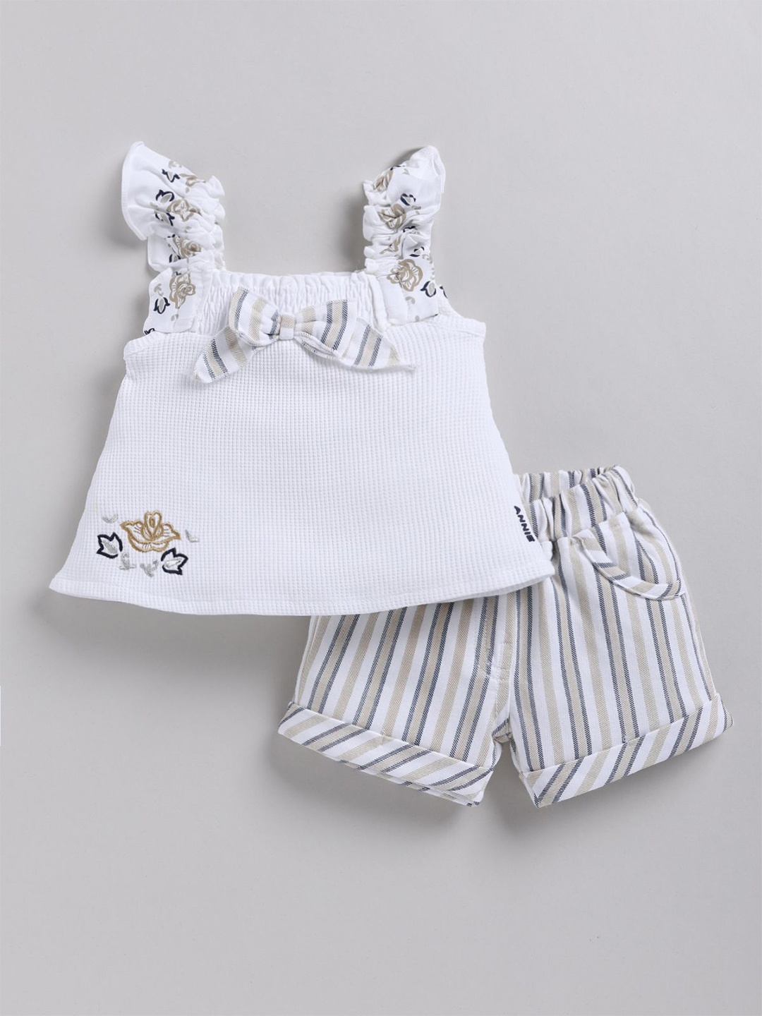

Annie Girls Printed Top with Shorts, White