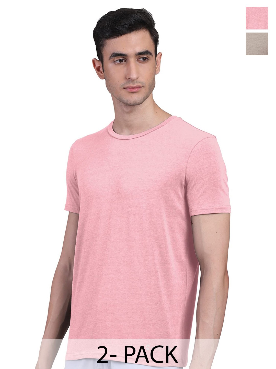 

FREECULTR Men Pack Of 2 Solid Round Neck T-shirts, Pink