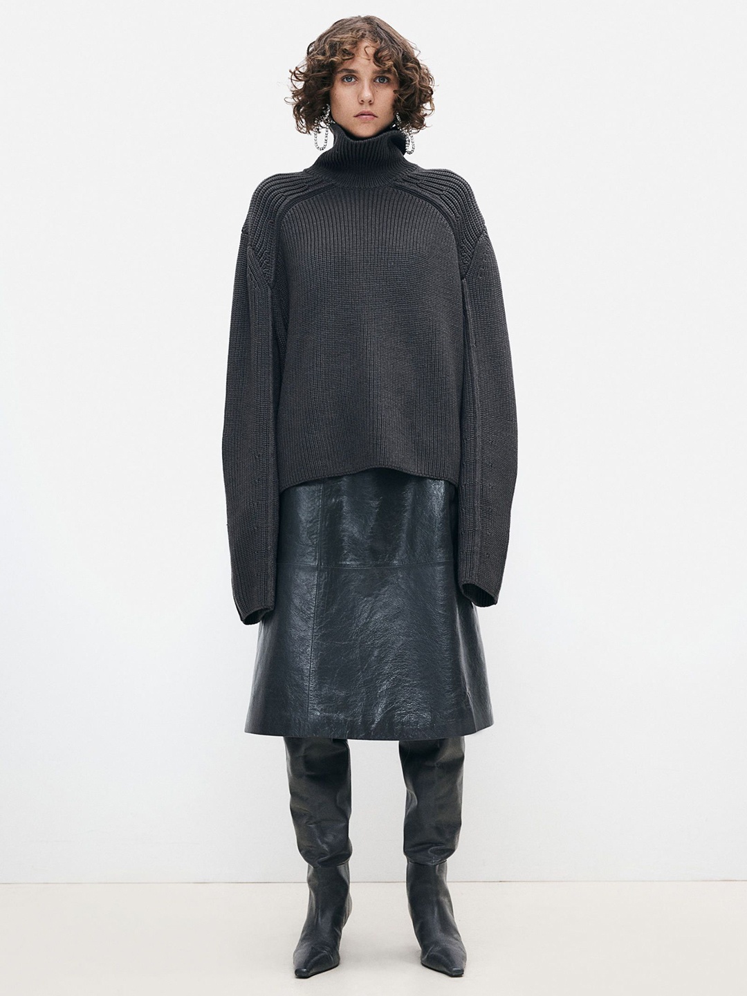 

H&M Women High-Collar Wool Jumper, Grey