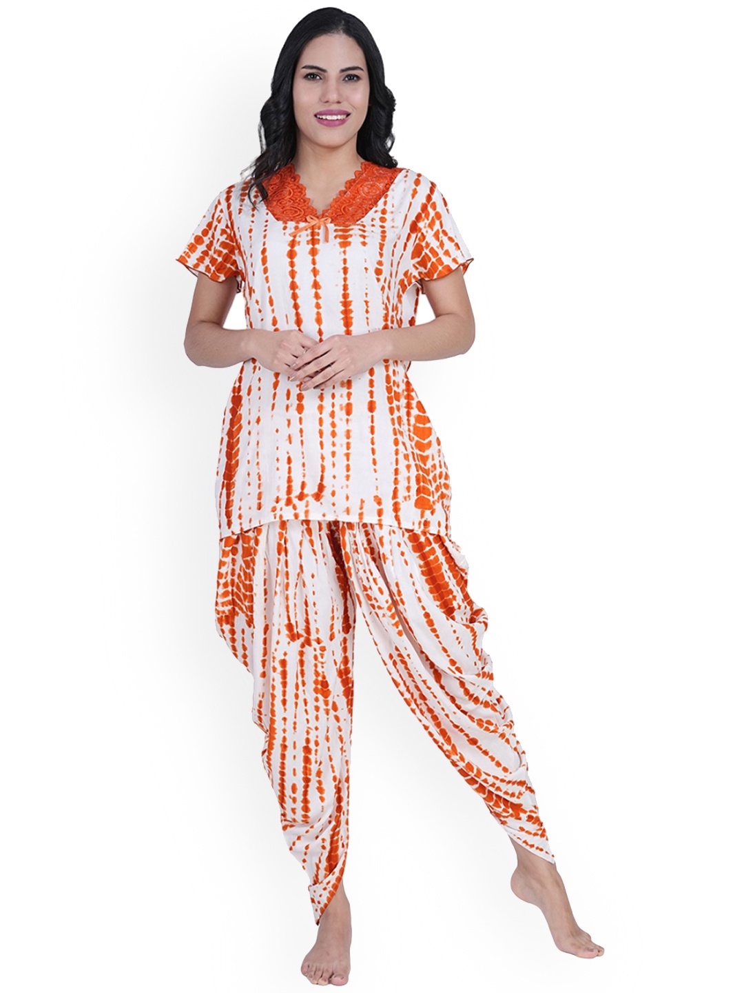 

Noty Women Printed V-Neck Night Suit, Coral