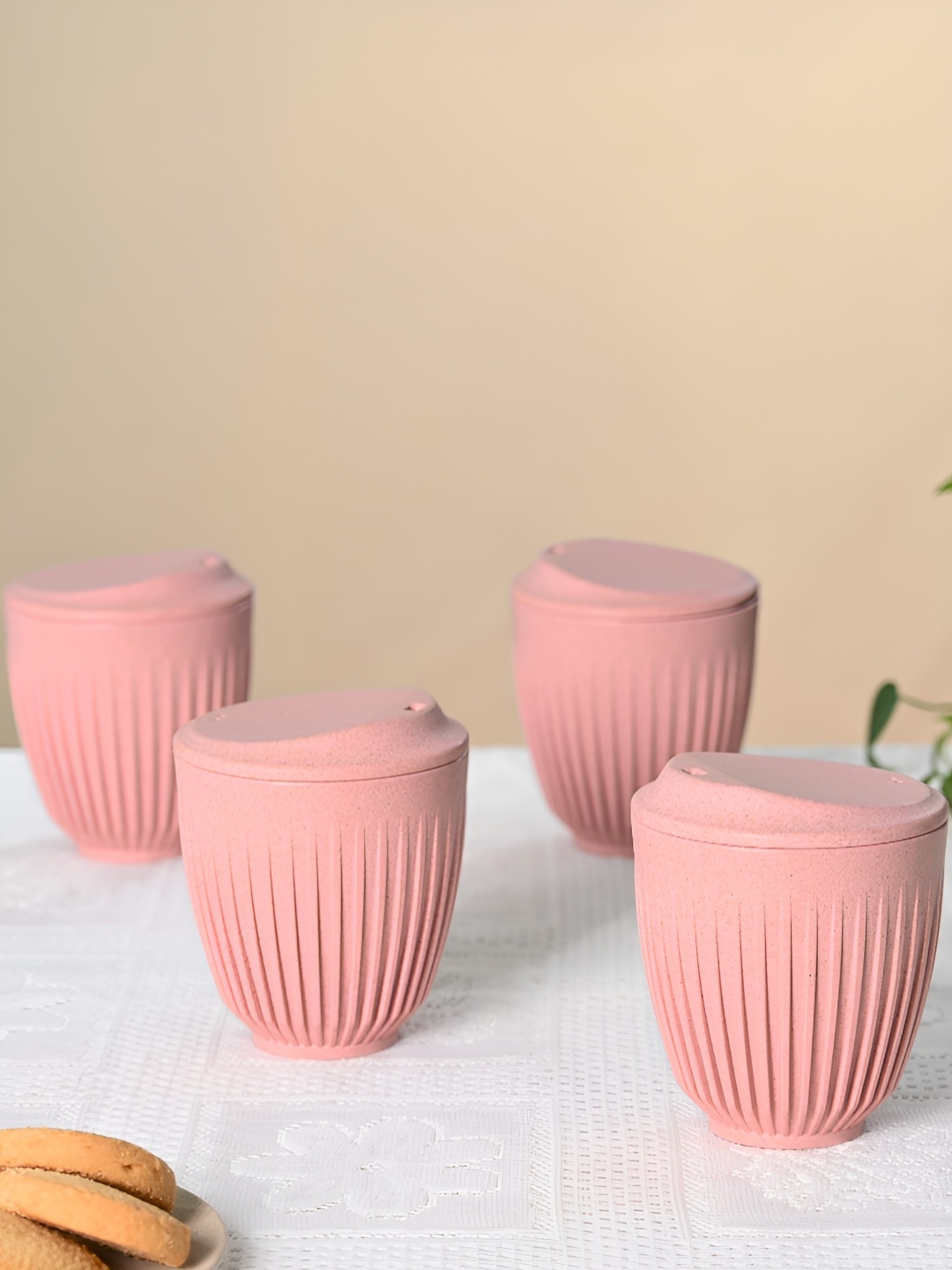 

eha Pink 4 Pieces Textured Matte Mugs 250 ml each