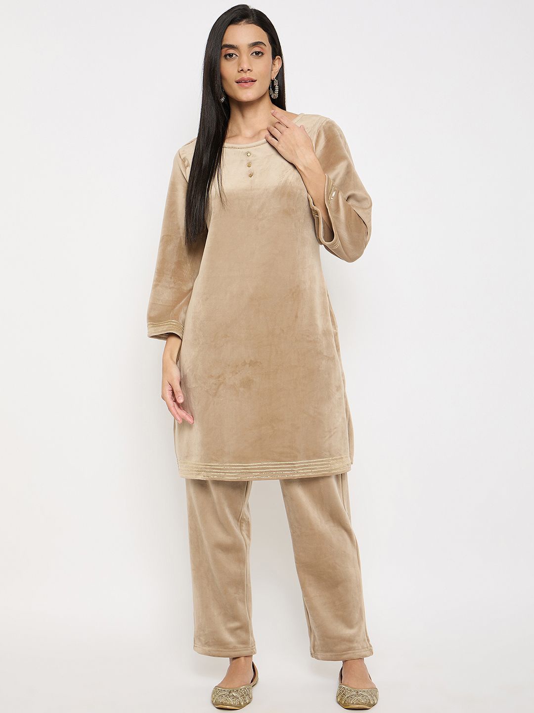 

Camey Straight Kurta With Trouser, Beige