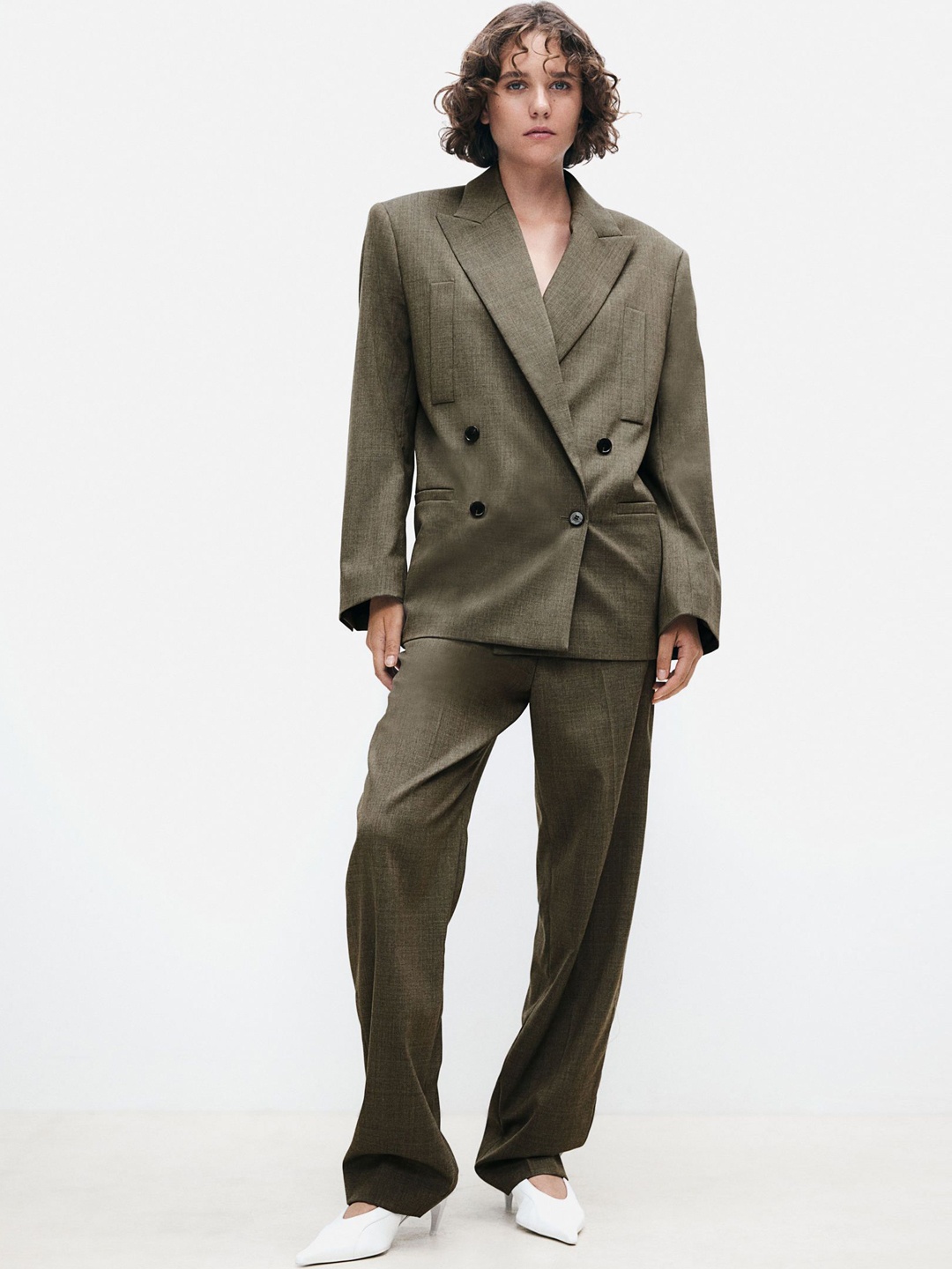 

H&M Tailored Wool Trousers, Olive