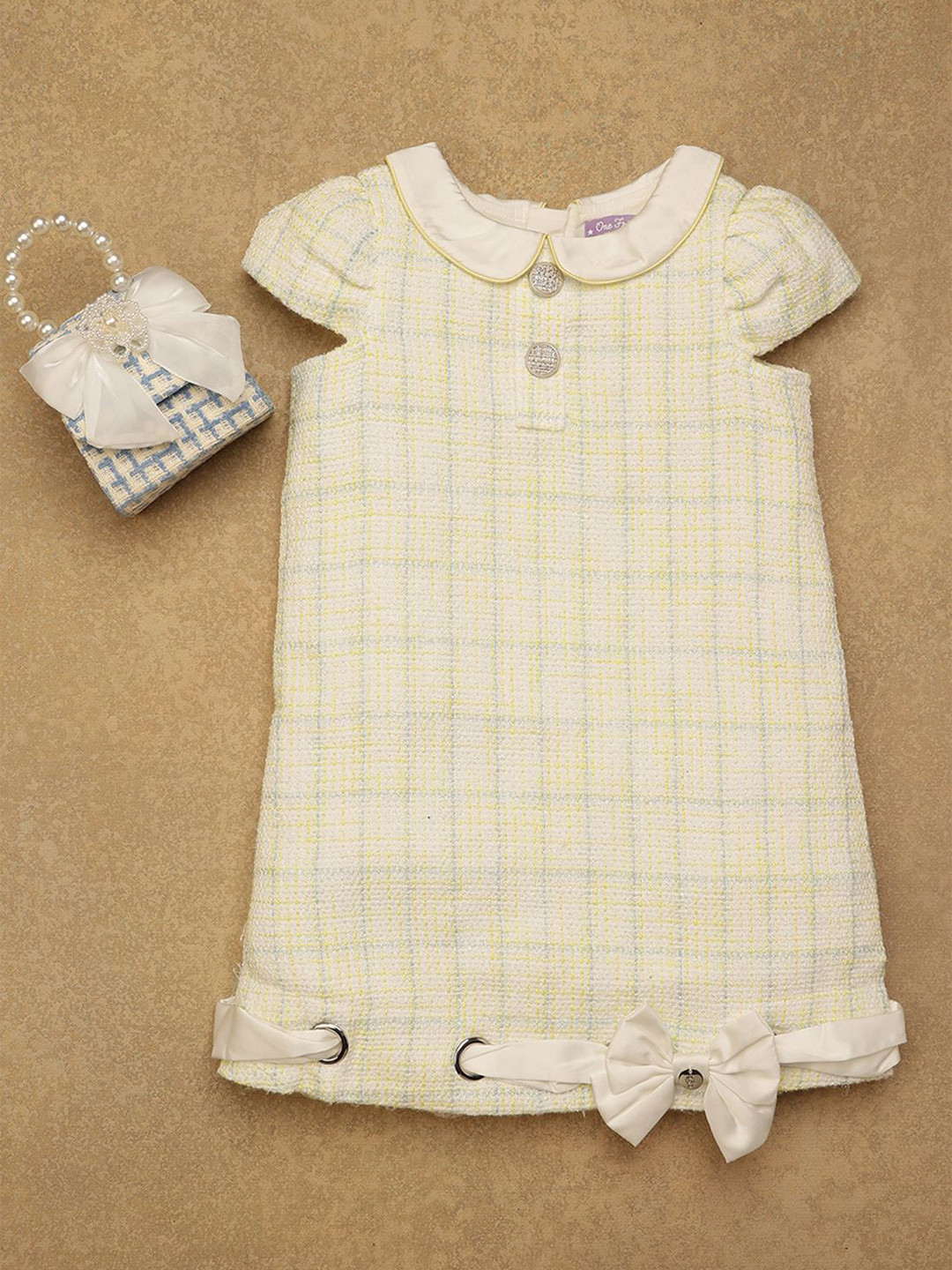 

One Friday Girls Checked Peter Pan Collar A-Line Dress, White