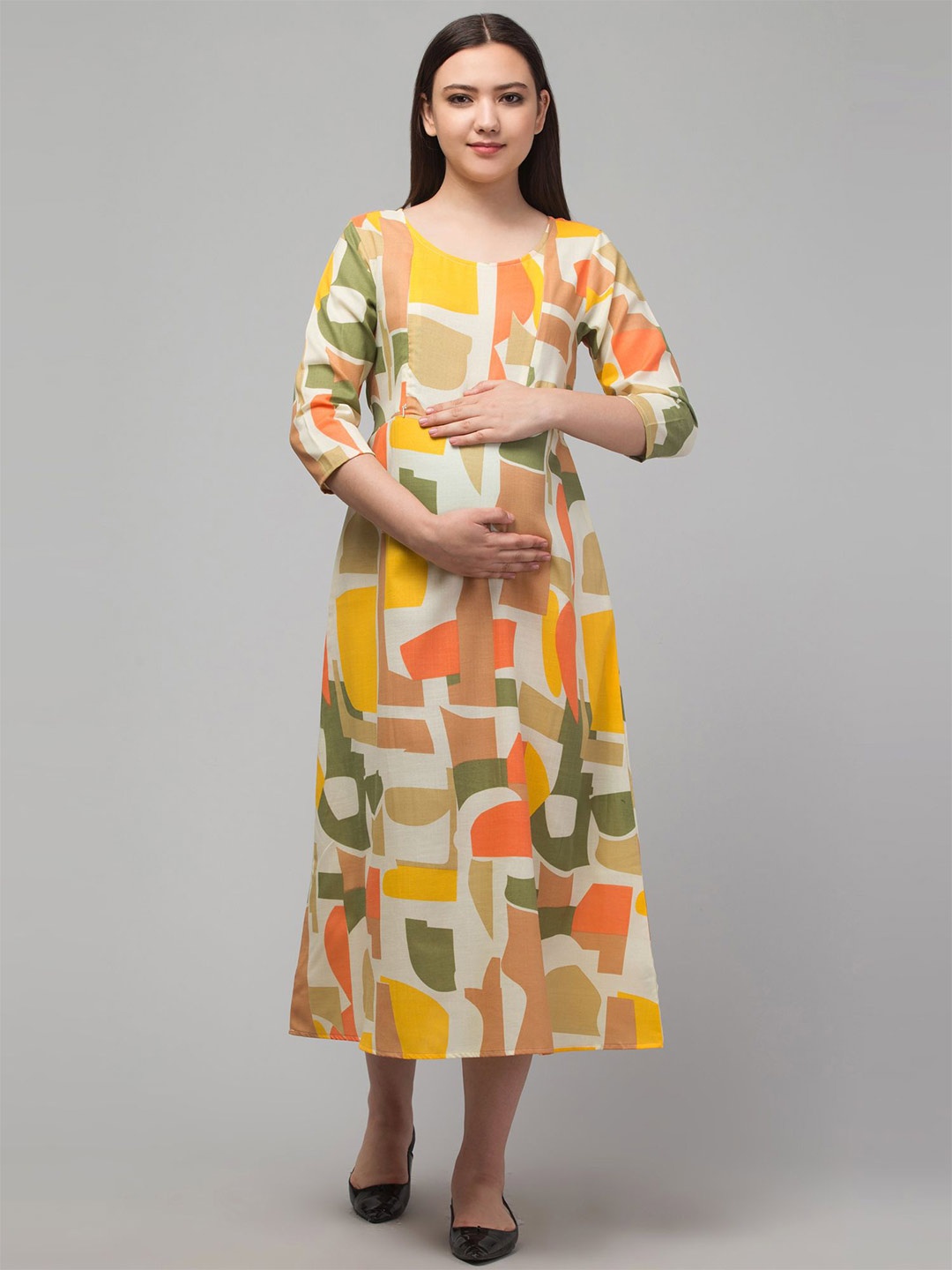 

Zuvino Women Abstract Printed Maternity A-Line Midi Dress, Olive