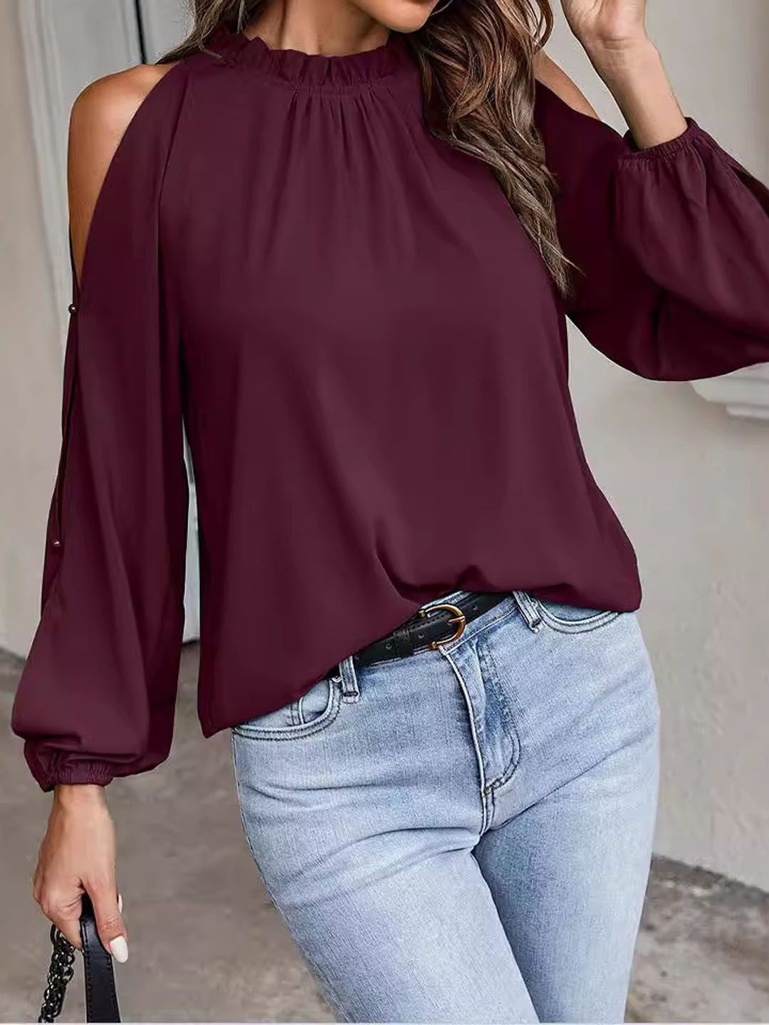 

StyleCast Women Cold-Shoulder Sleeves Top, Purple