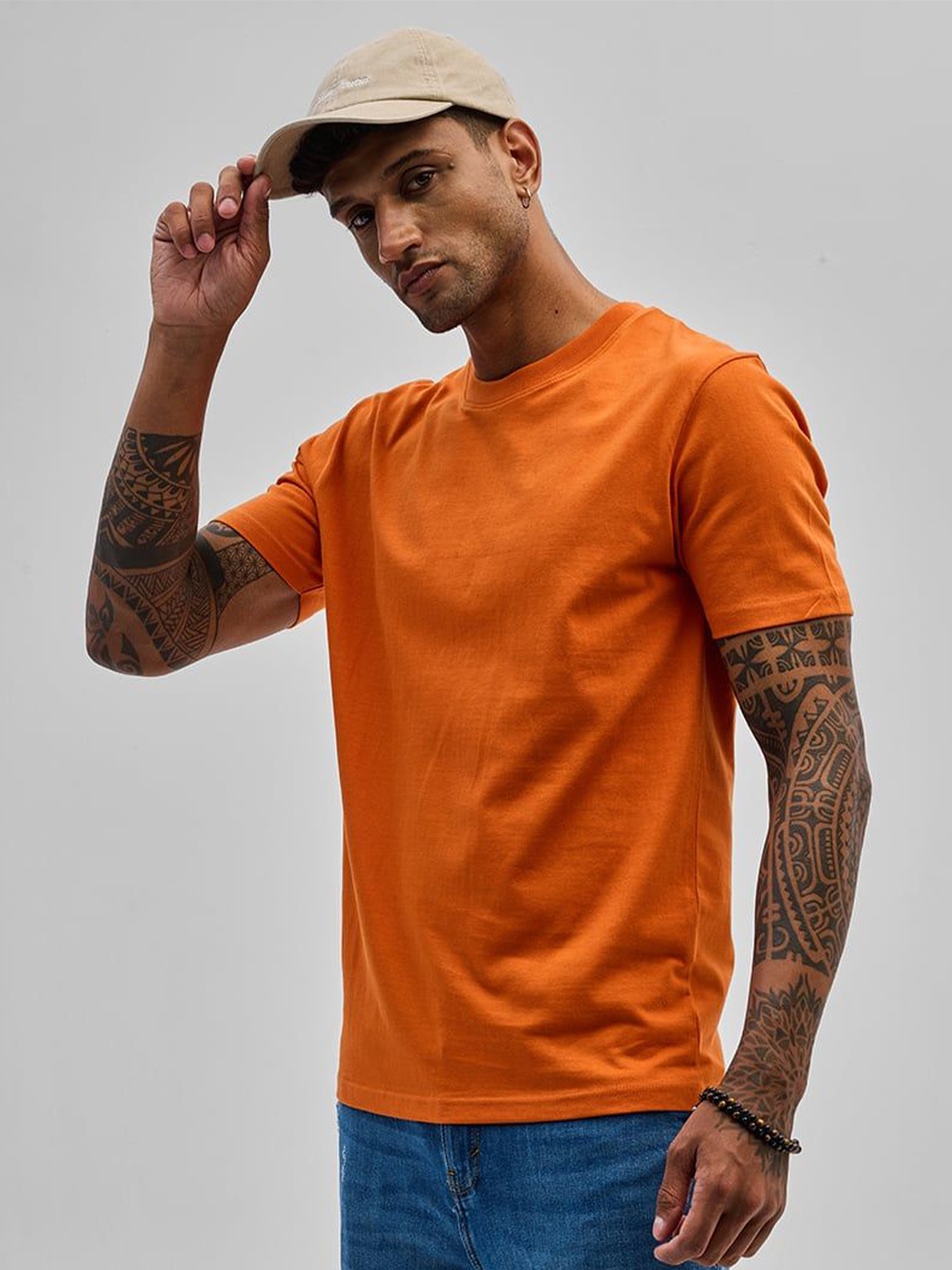 

Snitch Men Typography Printed Round Neck Cotton Oversized T-shirt, Orange