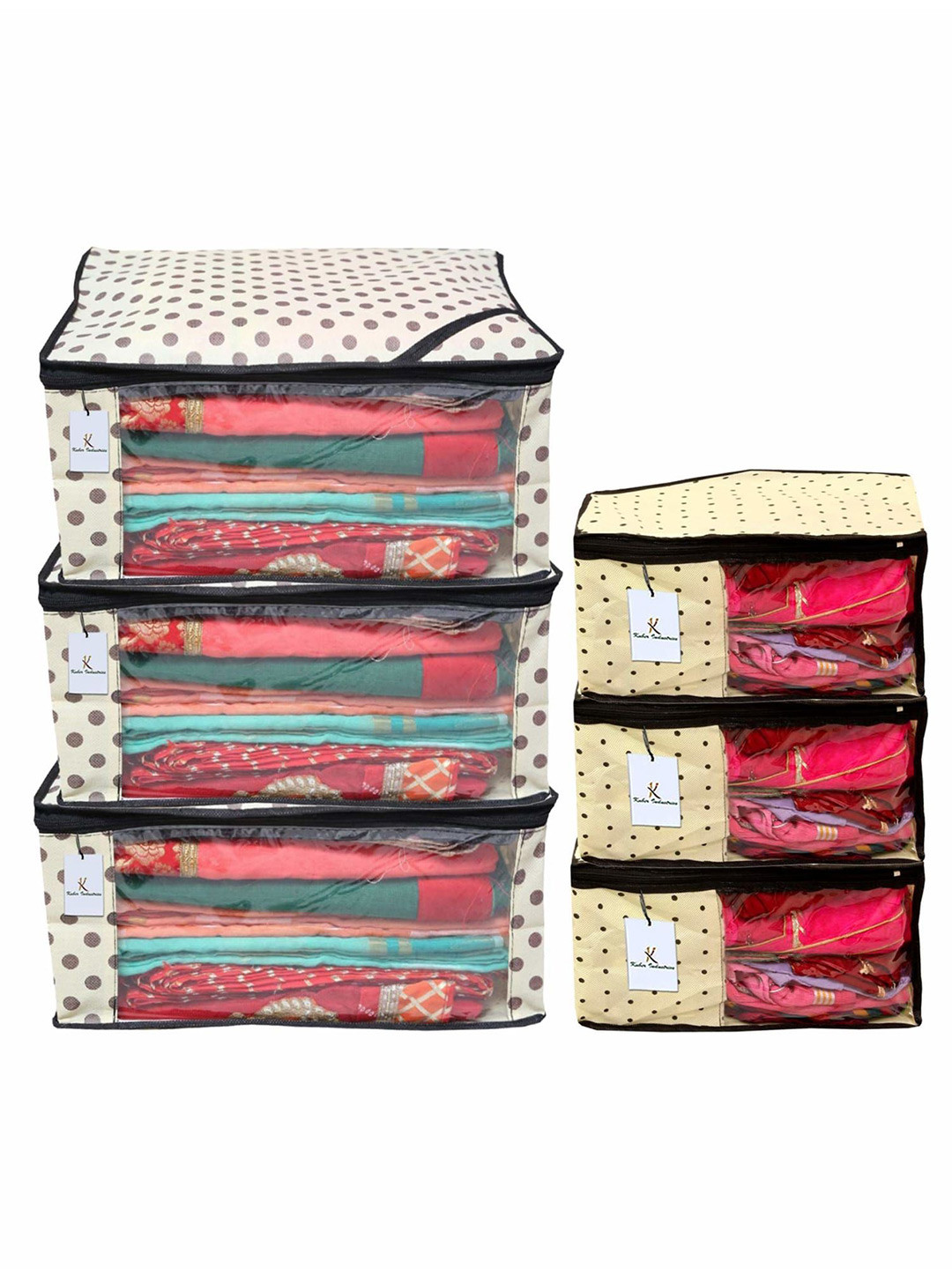 

Kuber Industries Cream-Coloured 6 Pieces Polka Printed Multi-Utility Organisers