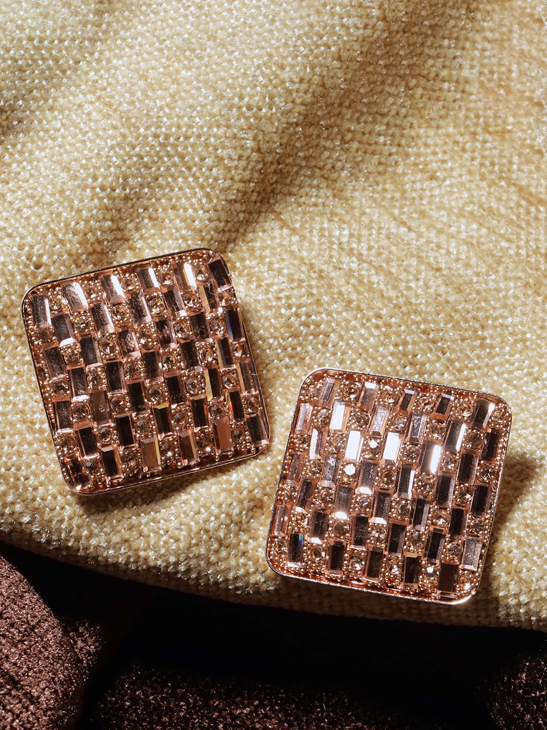 

Maansh Rose Gold-Plated Cubic Zirconia Studded Square Studs