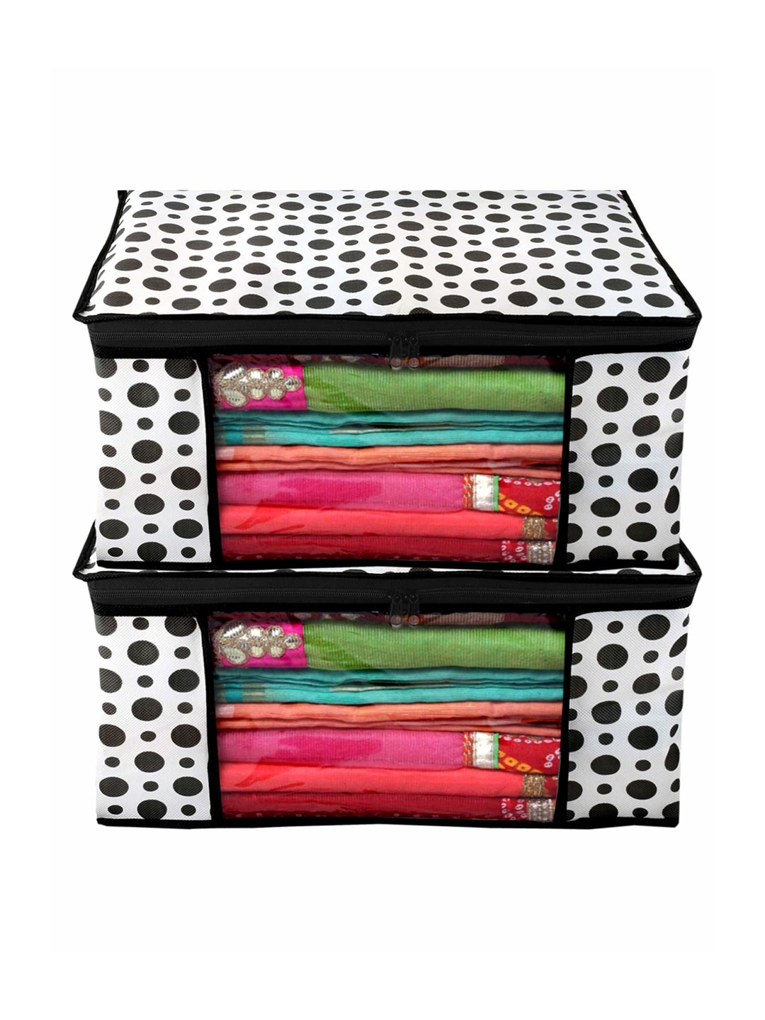 

Kuber Industries Black & White 2 Pieces Polka Dot Printed Multi-Utility Organisers