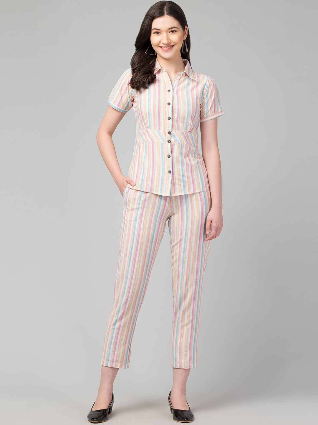 

Zuvino Striped Cotton Shirt & Trouser, Off white