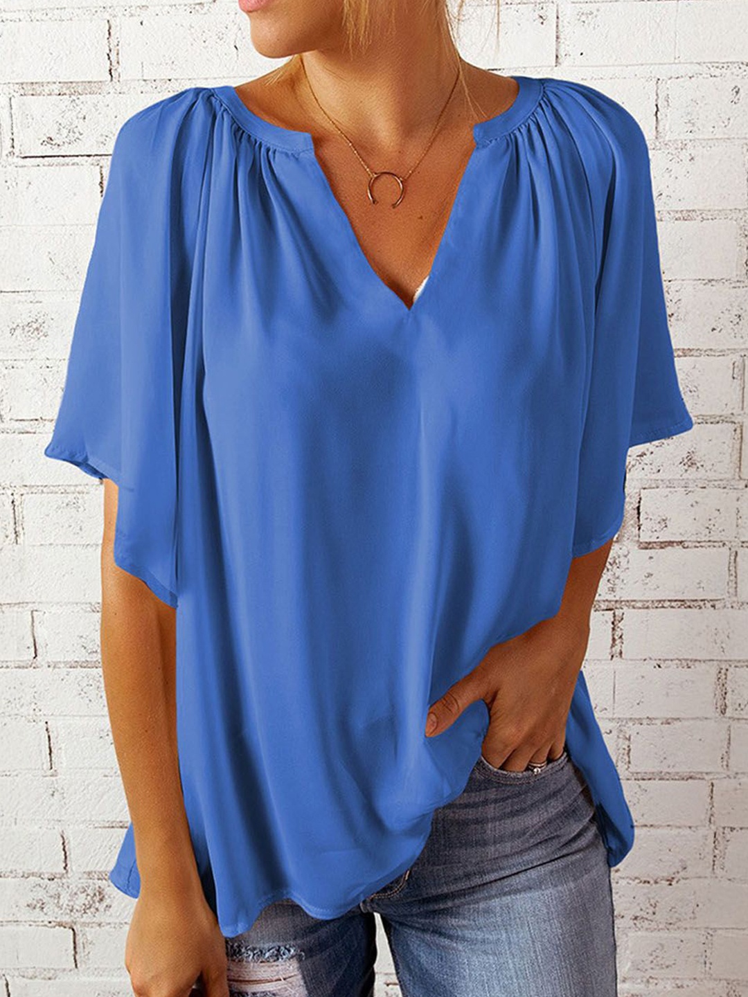 

StyleCast Women Kimono Sleeve V-Neck Top, Blue