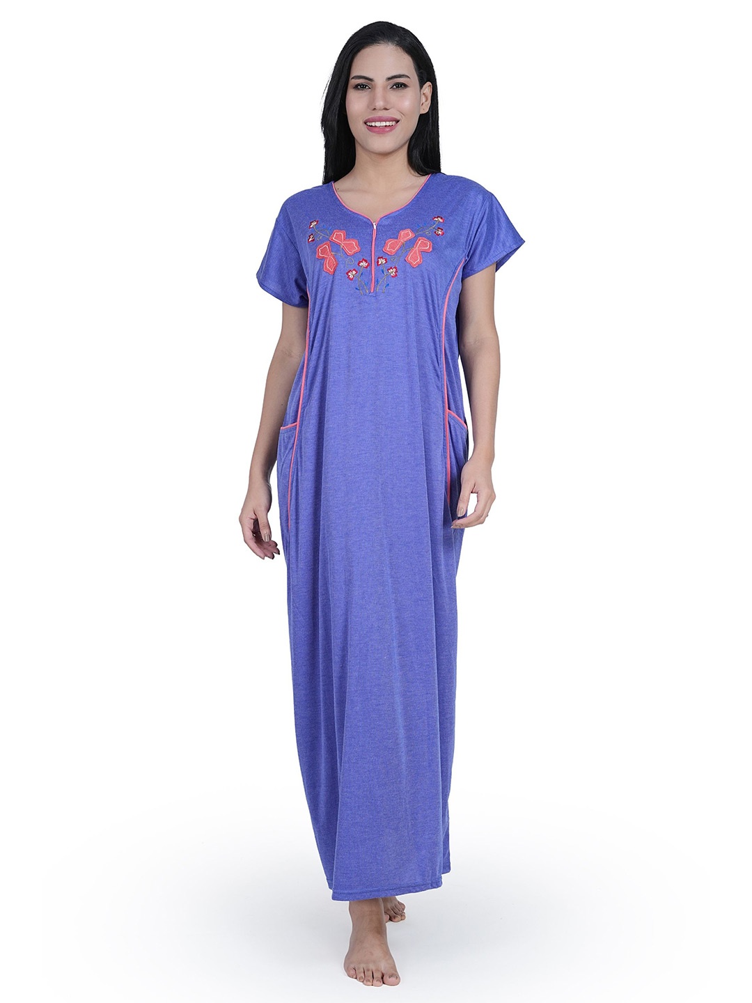 

Noty Women Printed Maxi Nightdress, Blue