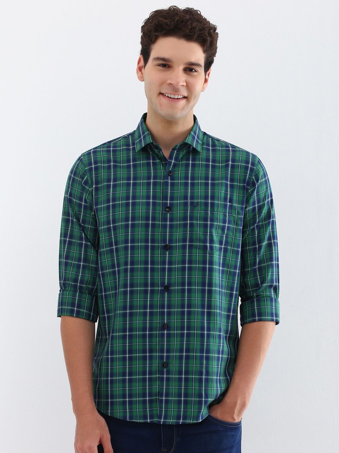 

Allen Solly Men Spread Collar Tartan Checked Cotton Slim Fit Casual Shirt, Green