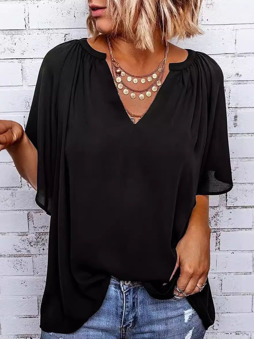 

StyleCast Women Flared Sleeve Top, Black