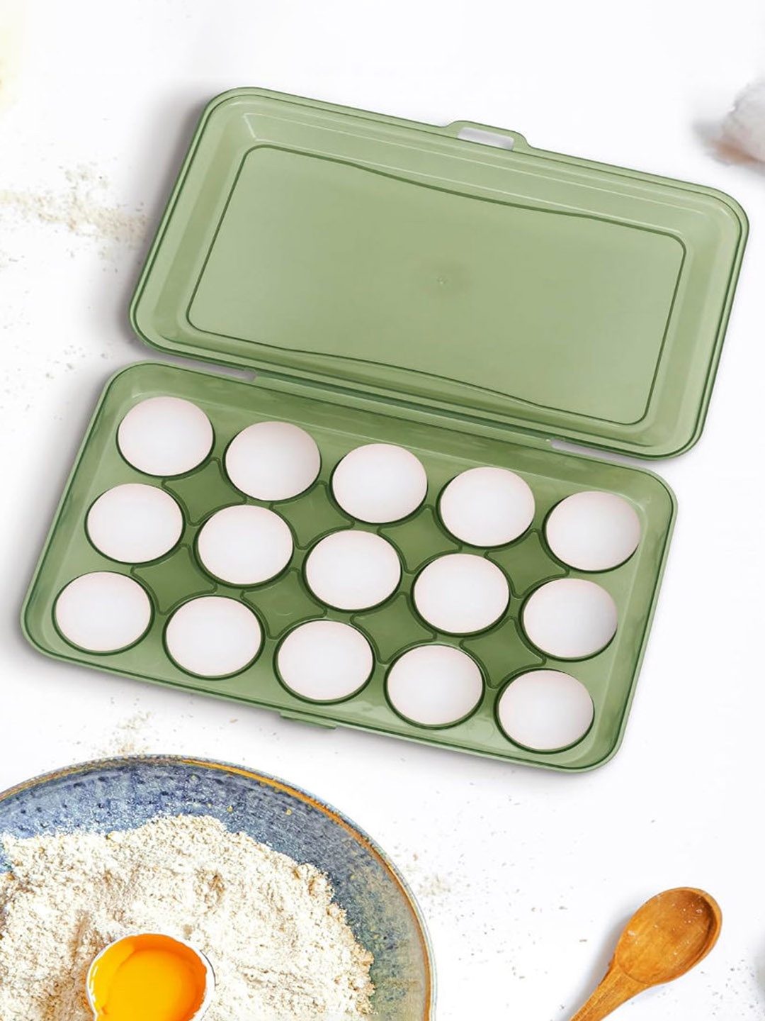 

KriShyam Green 15 Eggs Stackable Covered Egg Holders Container