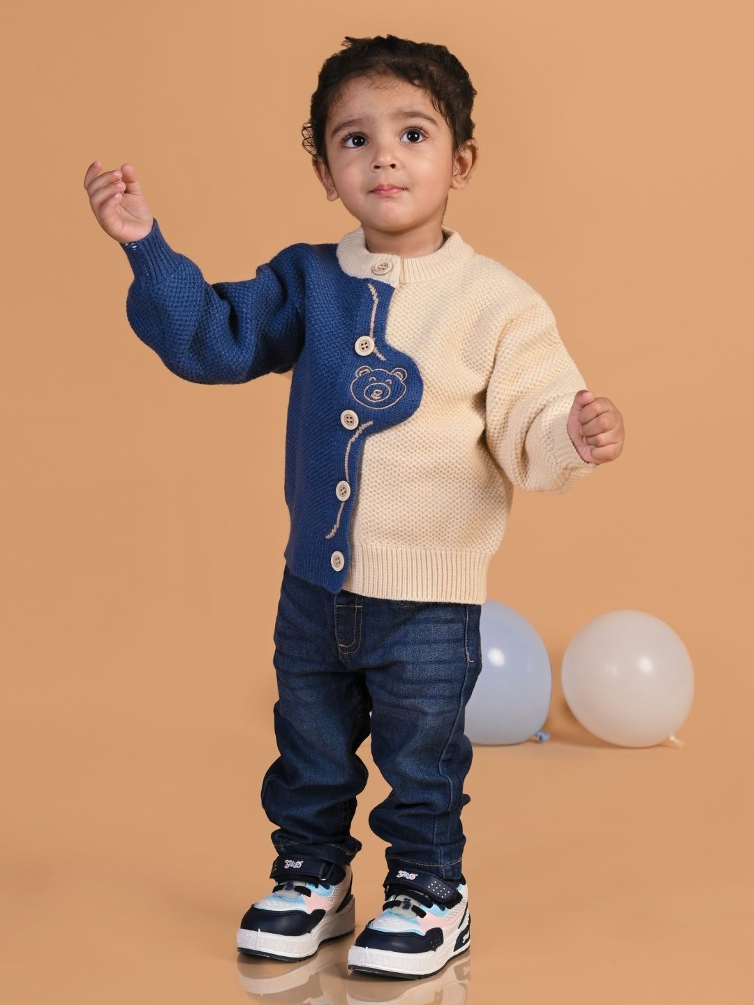 

MAMA AND PEACHES Kids Colourblocked Cardigan, Blue