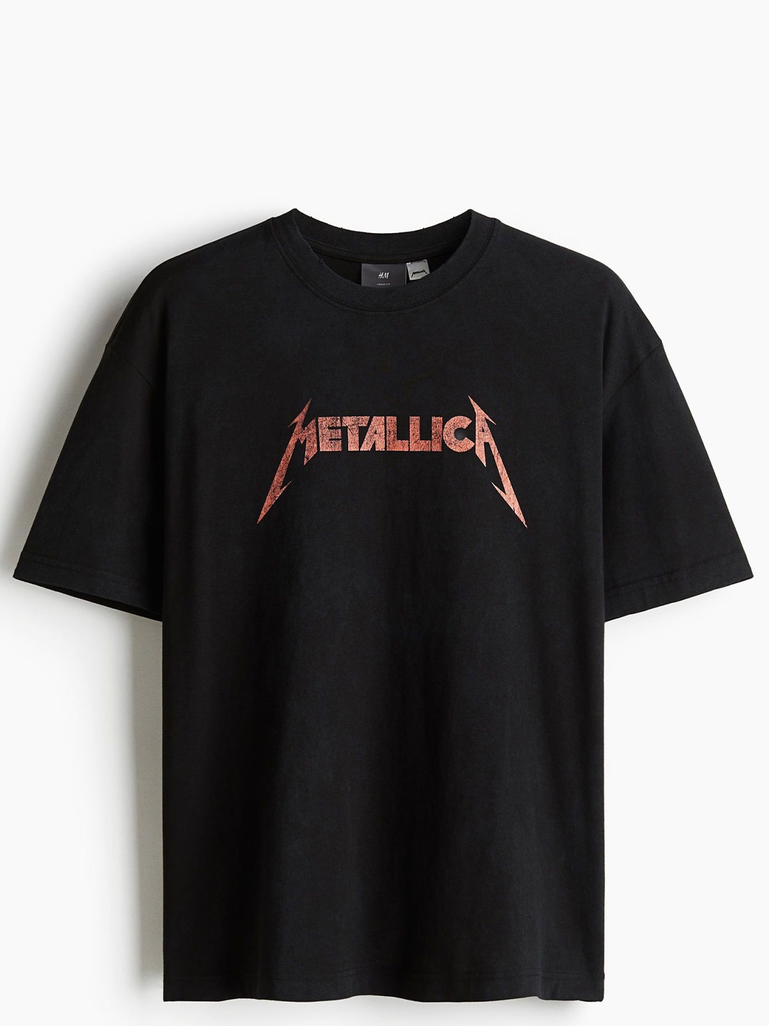 

H&M Pure Cotton Loose-Fit Vintage-Look Printed T-Shirt, Black