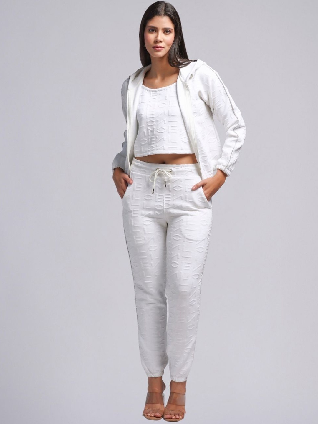 

PUREMIST Self Design Top, Jacket With Trouser Co-Ords, White
