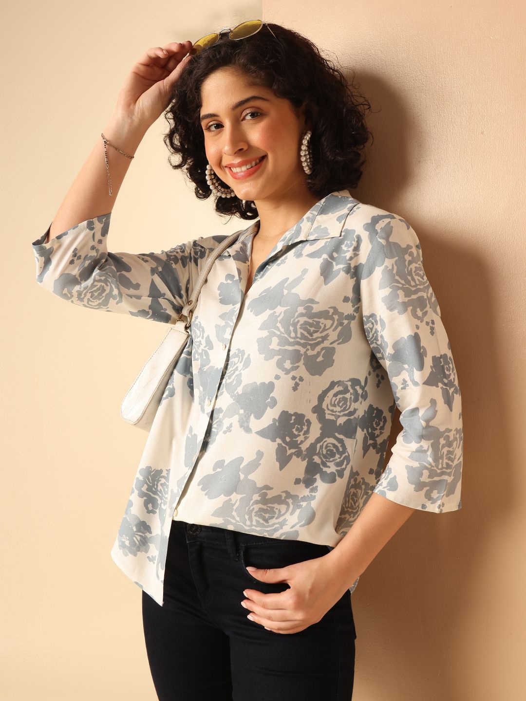 

Anouk Floral Printed Shirt Style Top, White