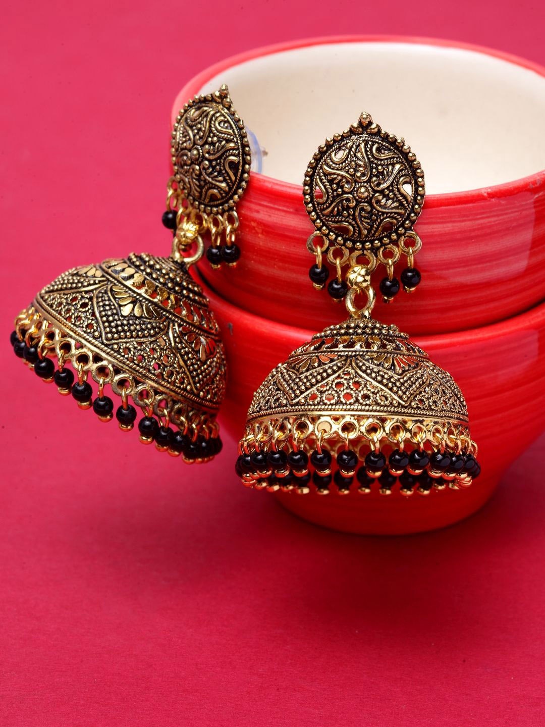 

Anouk Gold-Plated Beaded Dome Shaped Jhumkas