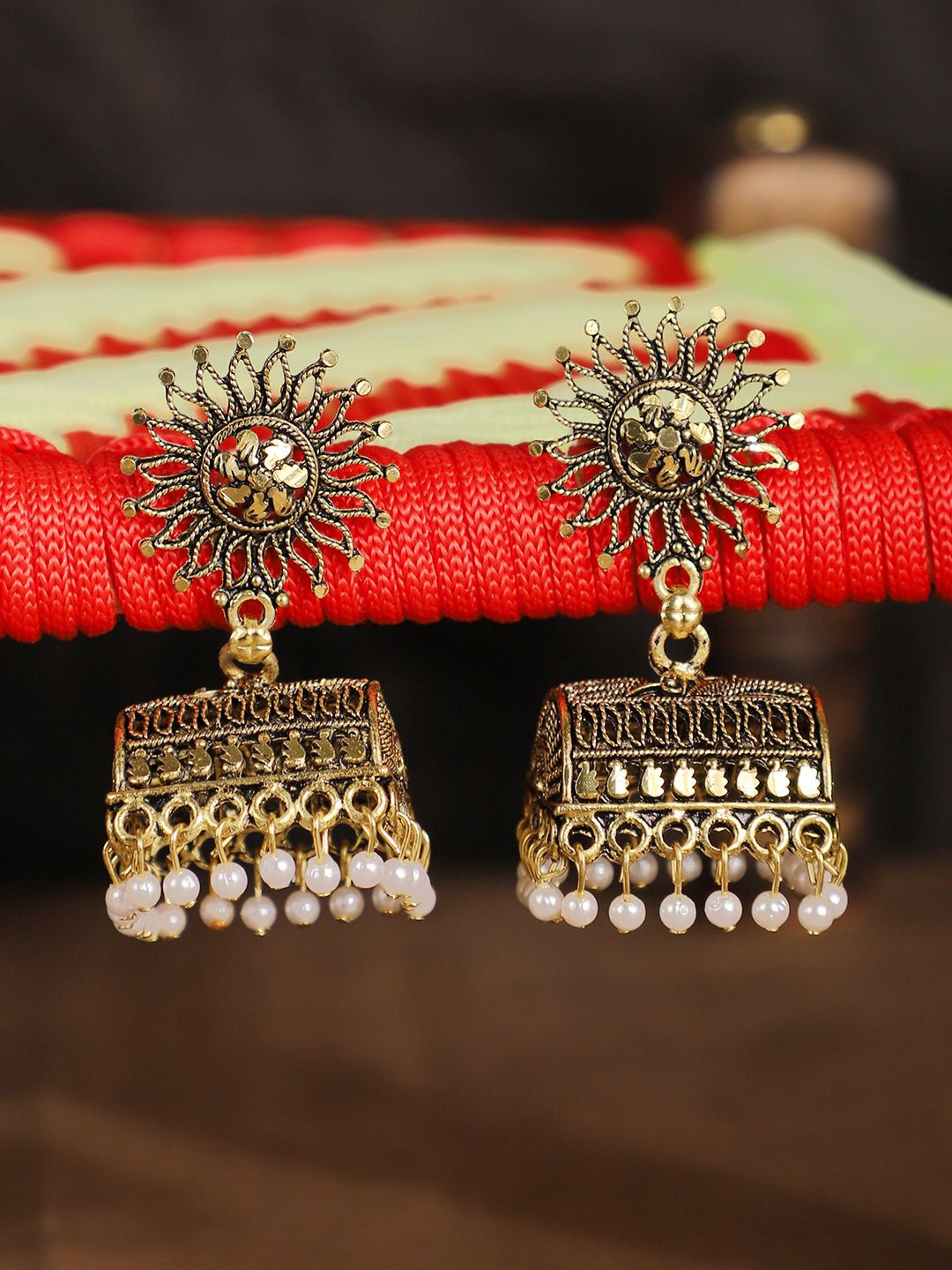 

Anouk Gold-Plated Pearls Beaded Dome Shaped Jhumkas