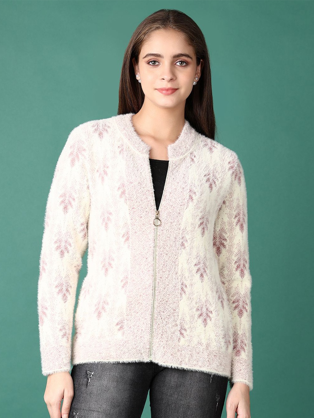 

V-Mart Women Floral Cardigan, Off white