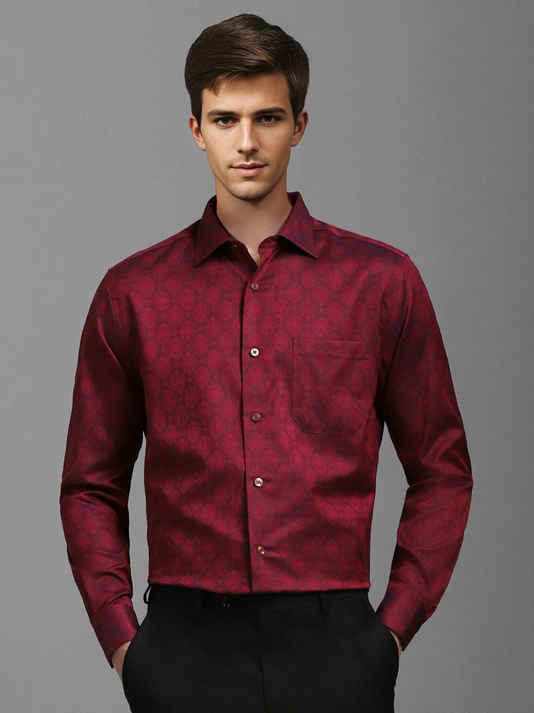 

Louis Philippe Men Classic Spread Collar Abstract Printed Cotton Formal Shirt, Red