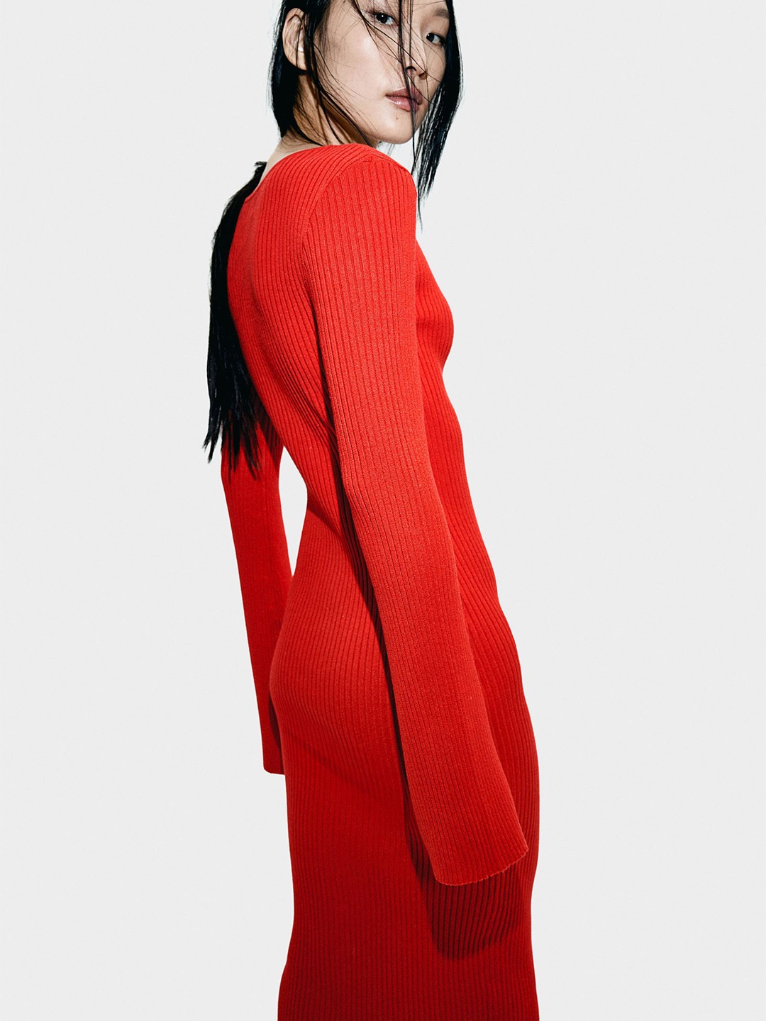 

H&M Women Rib-Knit Button-Front Dress, Red