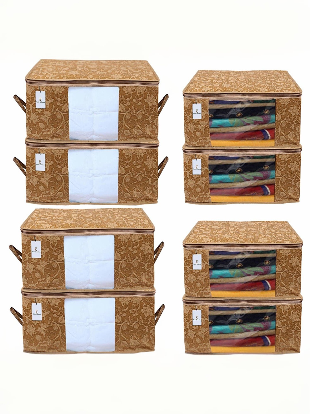 

Kuber Industries Beige 8 Pieces Printed Multi-Utility Organisers