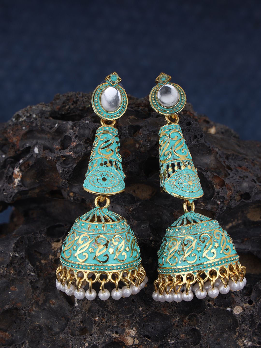 

Anouk Gold-Plated Beaded Dome Shaped Jhumkas