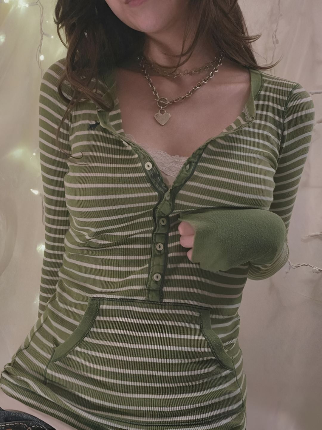 

LULU & SKY Women Striped Henley Neck Applique Slim Fit T-shirt, Green