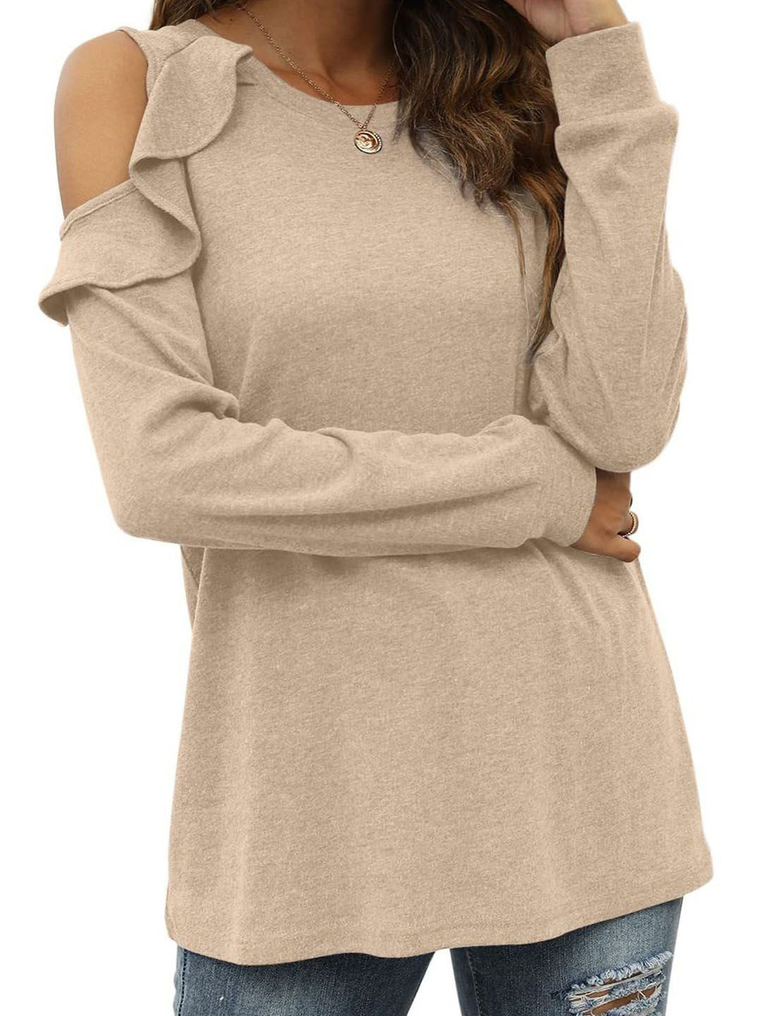

StyleCast Cold-Shoulder Round Neck Long Sleeves Top, Cream