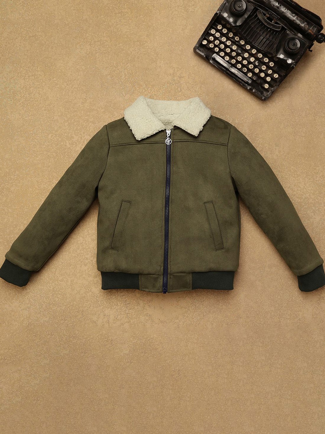 

One Friday Boys Spread Collar Solid Casual Bomber Jacket, Olive