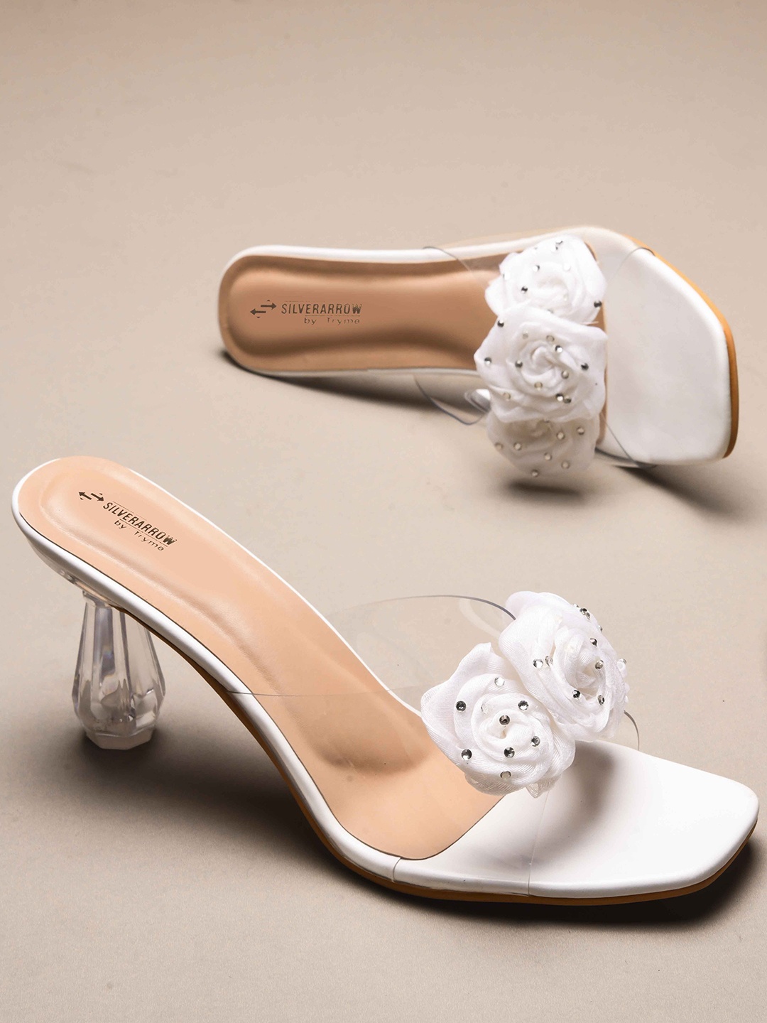 

Try Me Women Embellished Open Toe Slim Heel Sandals, White