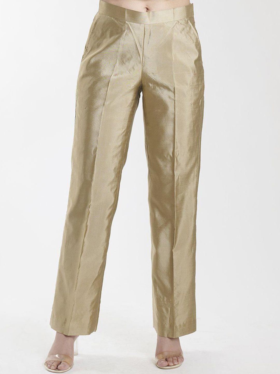 

PowerSutra Women Silk Comfort fit Mid Waist Trousers, Gold