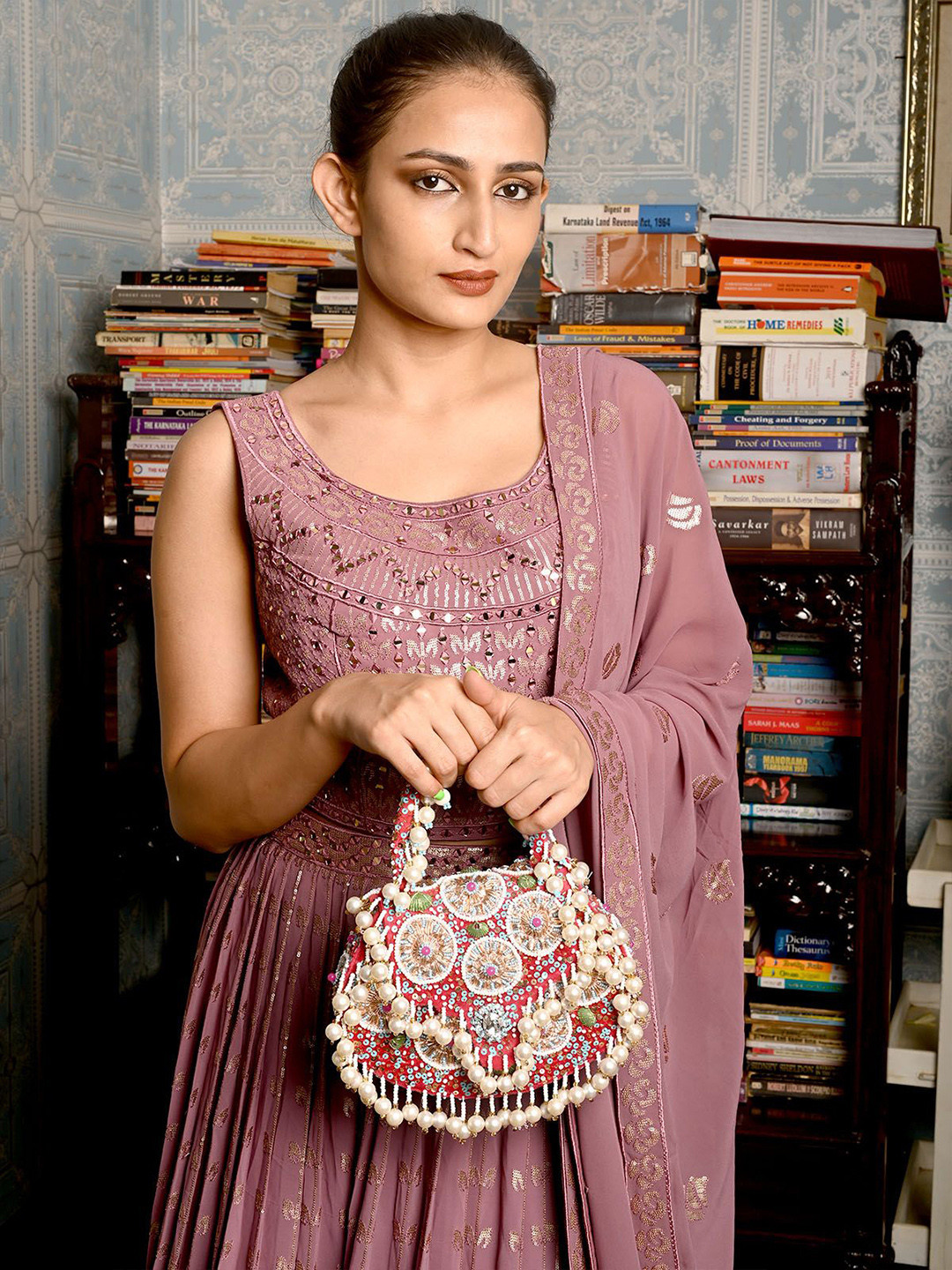 

ODETTE Embellished Purse Clutch, Red