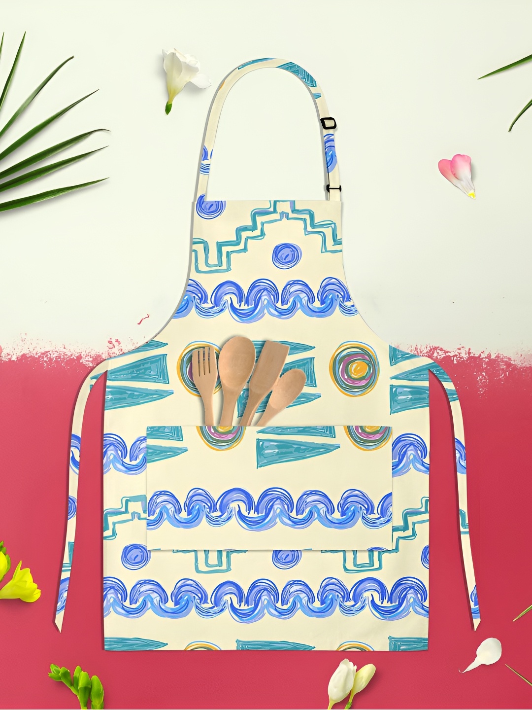 

ArtzFolio Beige & Blue Printed Pure Cotton Apron