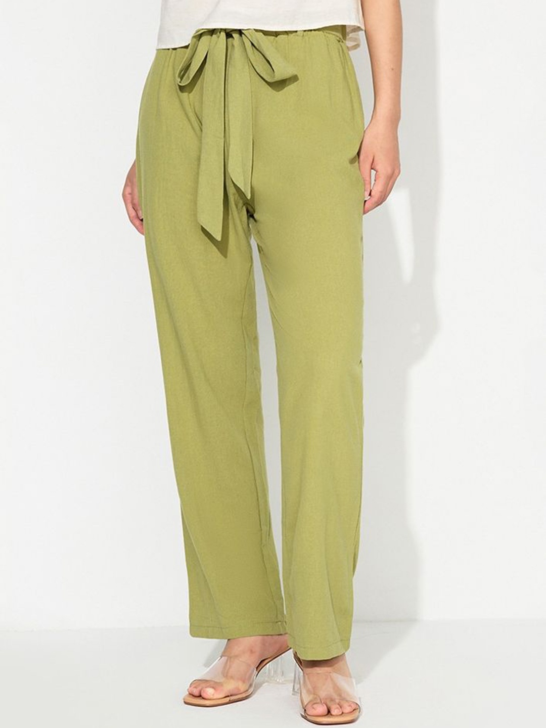 

LULU & SKY Women Loose Fit High-Rise Trousers, Green